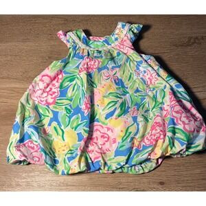 Lilly Pulitzer Baby Girl Bubble Romper Dress‎ Pink Floral Blue Green Size 6-12M